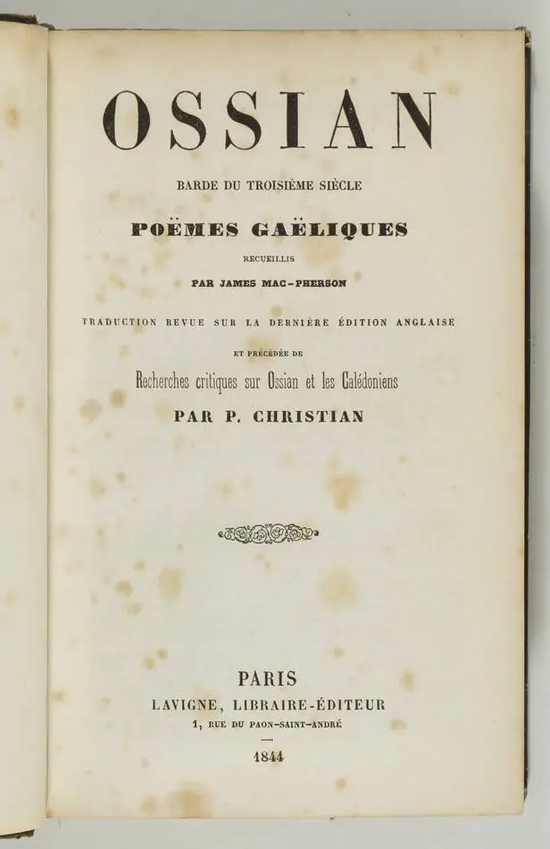 [Ecosse, Calédoniens] OSSIAN, barde du troisième siècle. Poëmes gaëliques - 1844 - Photo 2, livre rare du XIXe siècle