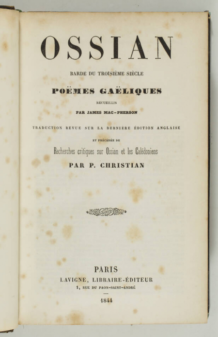 [Ecosse, Calédoniens] OSSIAN, barde du troisième siècle. Poëmes gaëliques - 1844 - Photo 2, livre rare du XIXe siècle