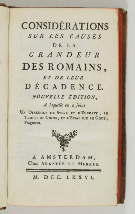 MONTESQUIEU - Causes de la grandeur et décadence des romains - 1776 - Photo 1, livre ancien du XVIIIe siècle