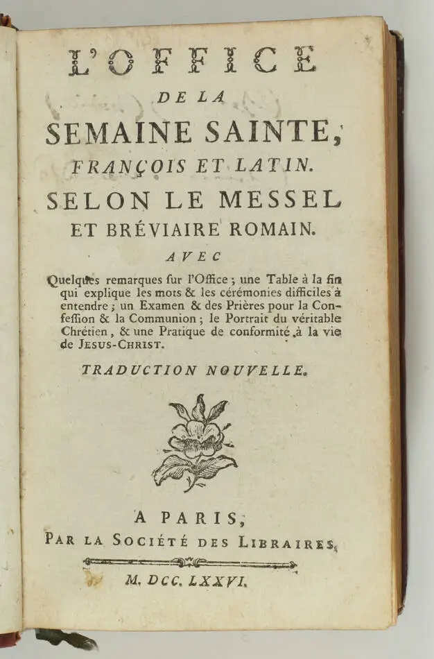 Office de la semaine sainte - 1776 - Maroquin rouge à dentelle - Photo 1, livre ancien du XVIIIe siècle