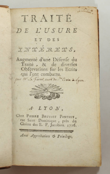 [LA FOREST] Traité de l usure et des intérêts - 1776 - Photo 1, livre ancien du XVIIIe siècle