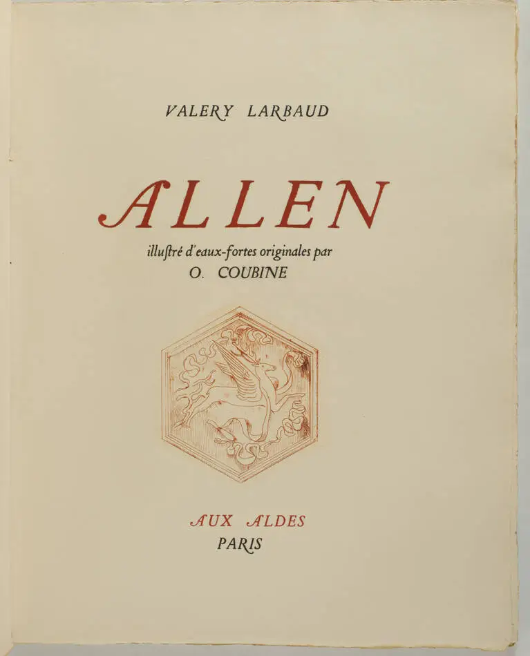 Valery LARBAUD - Allen - 1927 - Illustré d eaux fortes par Coubine - EO - Photo 3, livre rare du XXe siècle