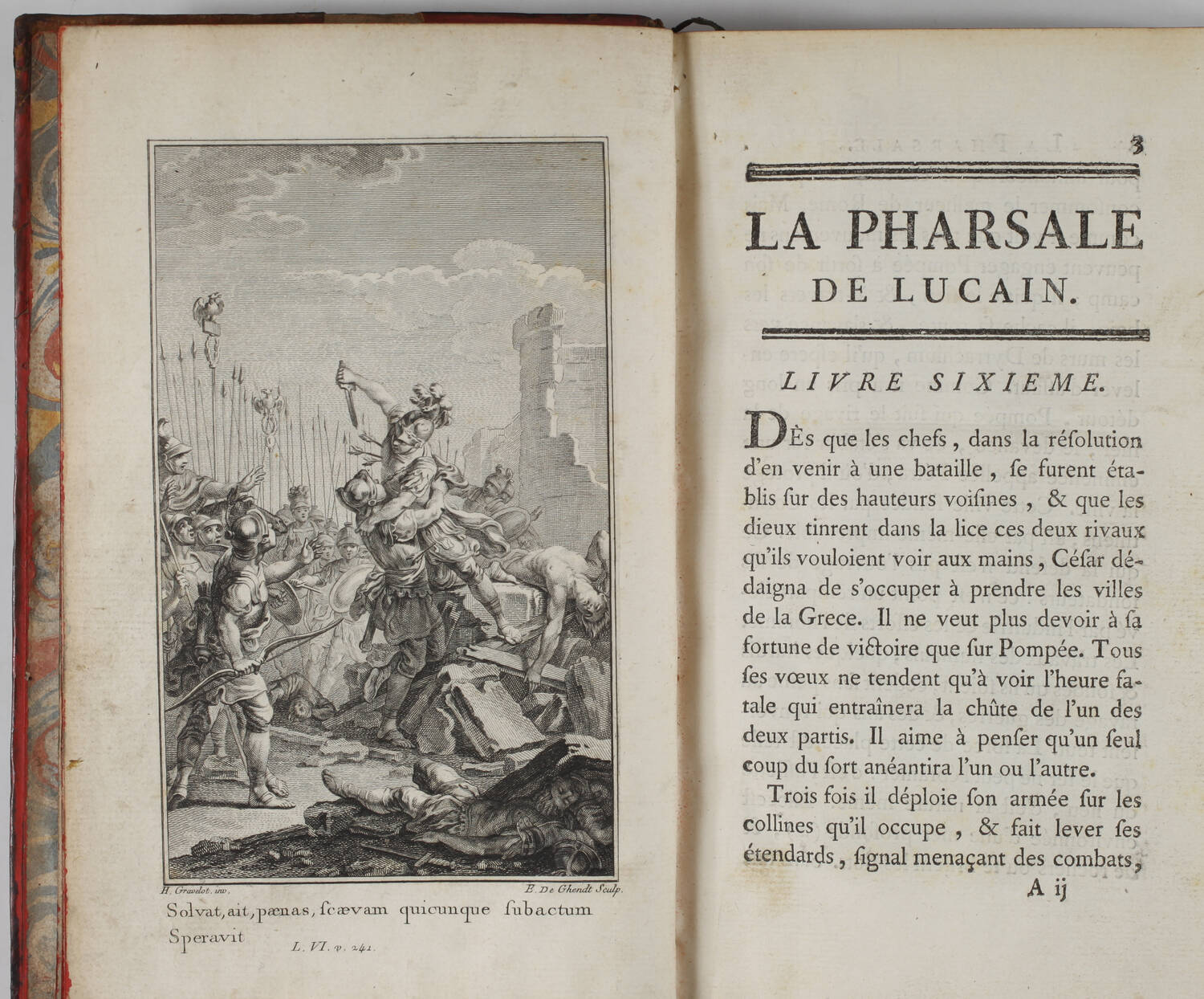 LUCAIN La Pharsale Traduite par Marmontel 1766 - 2 vol, 11 figures de Gravelot - Photo 3, livre ancien du XVIIIe siècle
