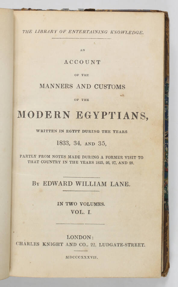 LANE - The Manners and Customs of the Modern Egyptians - 1837 - 2 vols - Photo 1, livre rare du XIXe siècle