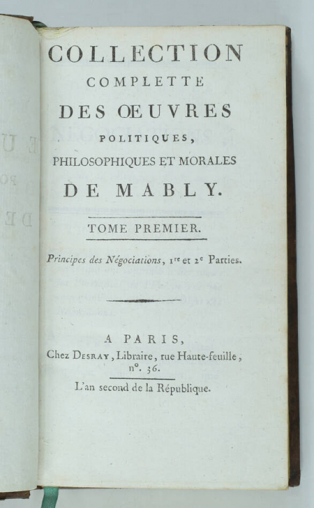 MABLY - Oeuvres politiques, philosophiques et morales Desray, An II - 11 volumes - Photo 1, livre ancien du XVIIIe siècle