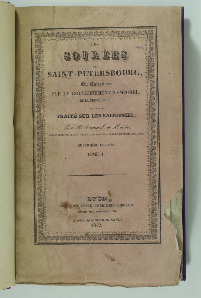 MAISTRE - Les soirées de Saint-Pétersbourg 1842 - 4e ed - reliure Trémois - Photo 3, livre rare du XIXe siècle