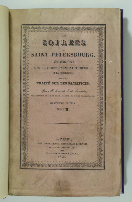 MAISTRE - Les soirées de Saint-Pétersbourg 1842 - 4e ed - reliure Trémois - Photo 5, livre rare du XIXe siècle