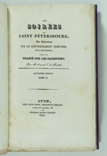 MAISTRE - Les soirées de Saint-Pétersbourg 1842 - 4e ed - reliure Trémois - Photo 6, livre rare du XIXe siècle