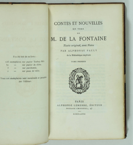 LA FONTAINE - Contes et nouvelles en vers - Lemerre 1868 - 2v - Reliure de Allô - Photo 2, livre rare du XIXe siècle