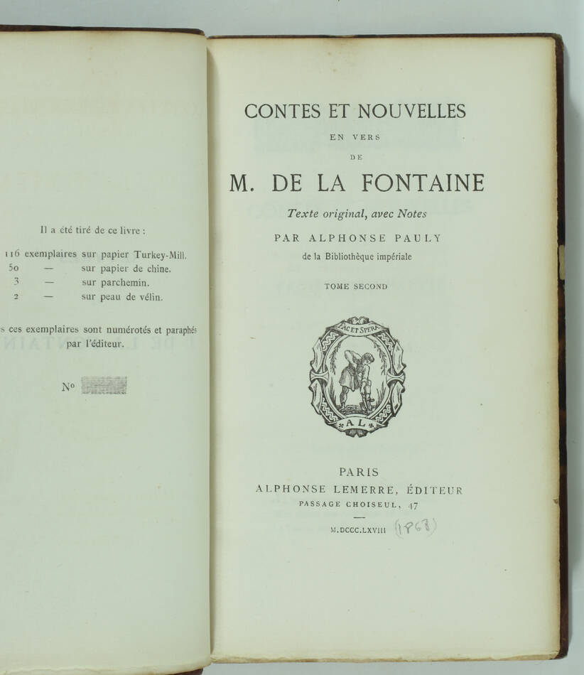 LA FONTAINE - Contes et nouvelles en vers - Lemerre 1868 - 2v - Reliure de Allô - Photo 3, livre rare du XIXe siècle