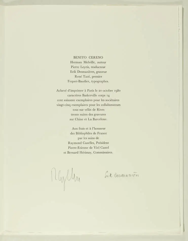 MELVILLE - Benito Cereno - 1980 - Eaux-fortes originales d Erik Desmazières - Photo 2, livre rare du XXe siècle