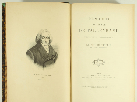 TALLEYRAND Mémoires - 1891-1892 - 5 volumes - reliés - EO - Photo 2, livre rare du XIXe siècle