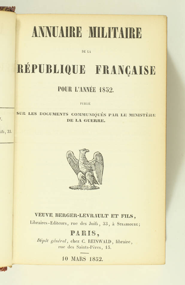 Annuaire militaire de la République - 1852 - Maroquin - Photo 3, livre rare du XIXe siècle