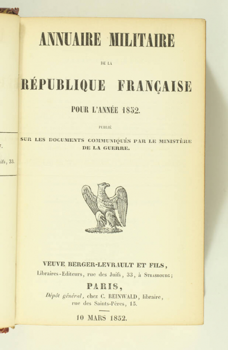 Annuaire militaire de la République - 1852 - Maroquin - Photo 3, livre rare du XIXe siècle