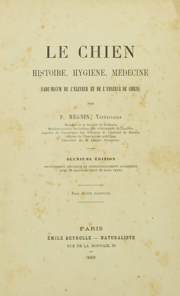 MEGNIN - Le chien - Histoire, hygiène, médecine - 1883 - Planches - Photo 1, livre rare du XIXe siècle