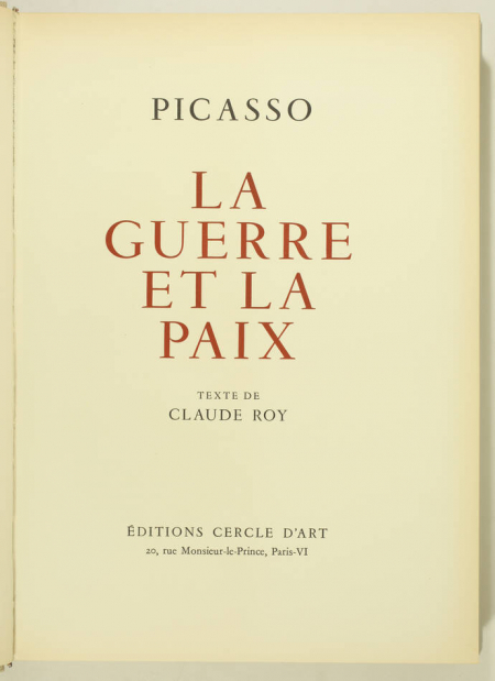 PICASSO - La guerre et la paix - Cercle d Art, 1954 - Photo 3, livre rare du XXe siècle