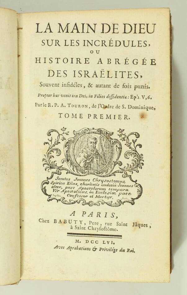 [Hébreux] TOURON -  Histoire des israëlites - 1756 - 3 volumes - Photo 1, livre ancien du XVIIIe siècle