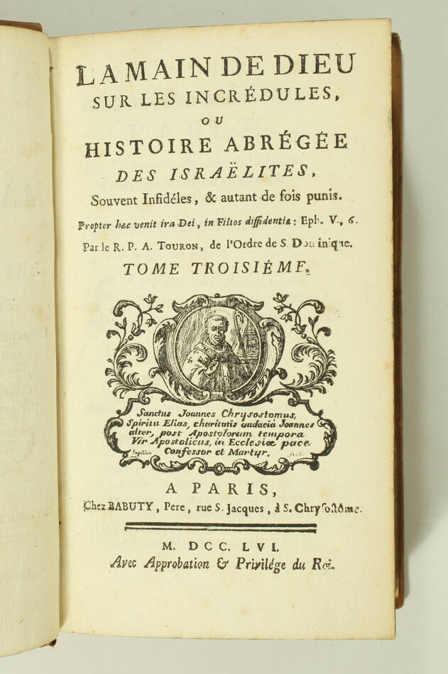 [Hébreux] TOURON -  Histoire des israëlites - 1756 - 3 volumes - Photo 2, livre ancien du XVIIIe siècle