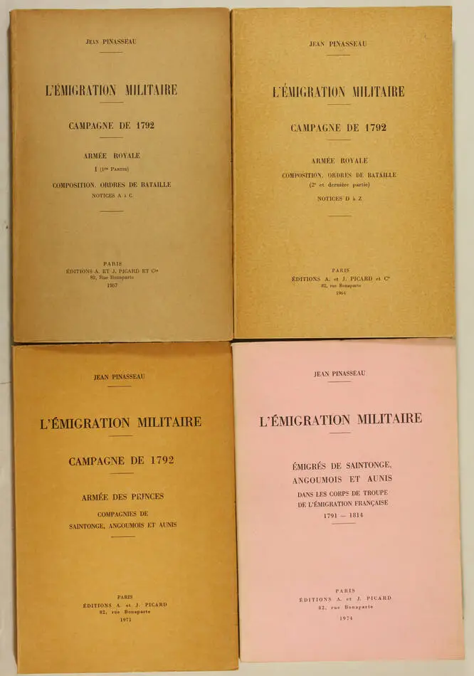 PINASSEAU - L émigration militaire - 1792 et 1791-1814 - 4 volumes - 1957-1974 - Photo 0, livre rare du XXe siècle