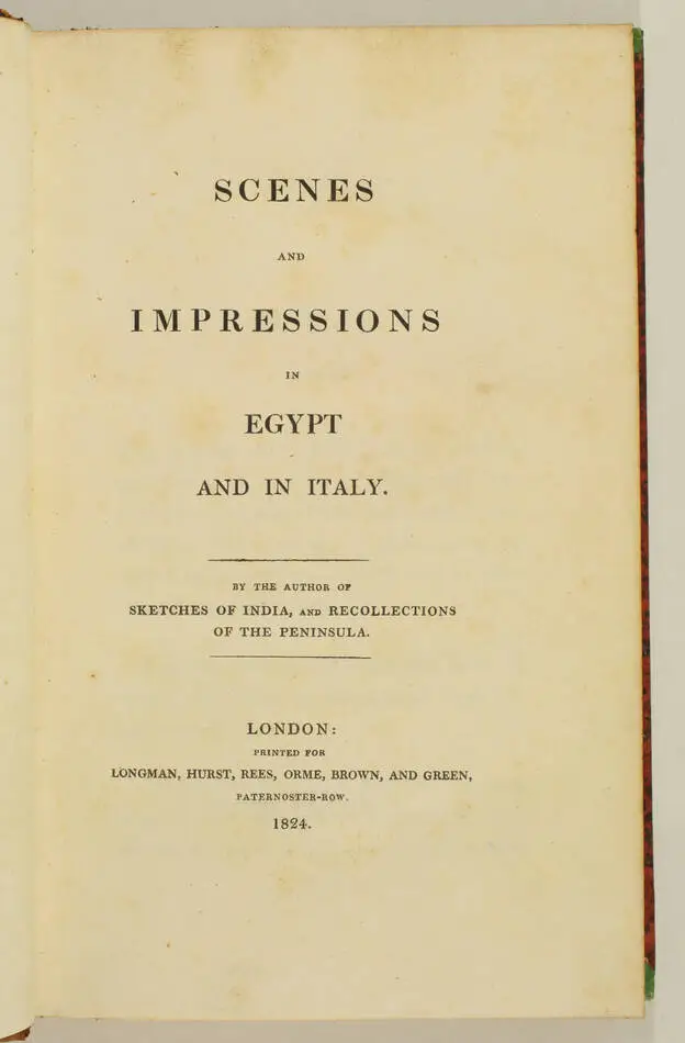 SHERER - Scenes and impressions in Egypt and in Italy - 1824 - EO - Photo 2, livre rare du XIXe siècle