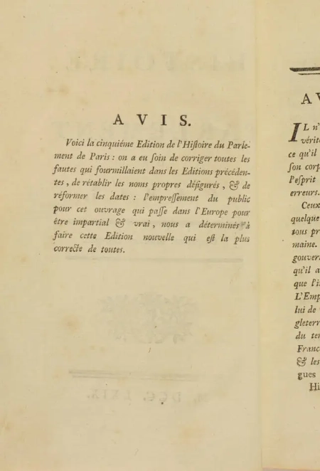[VOLTAIRE] Histoire du parlement de Paris - 1769 - Cinquième édition corrigée - Photo 2, livre ancien du XVIIIe siècle