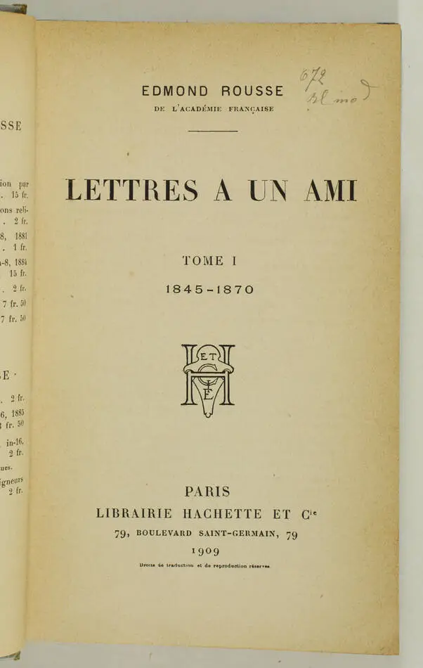 [Commune] Edmond ROUSSE - Lettres à un ami - 1909 - 2 volumes - EO - Photo 1, livre rare du XXe siècle