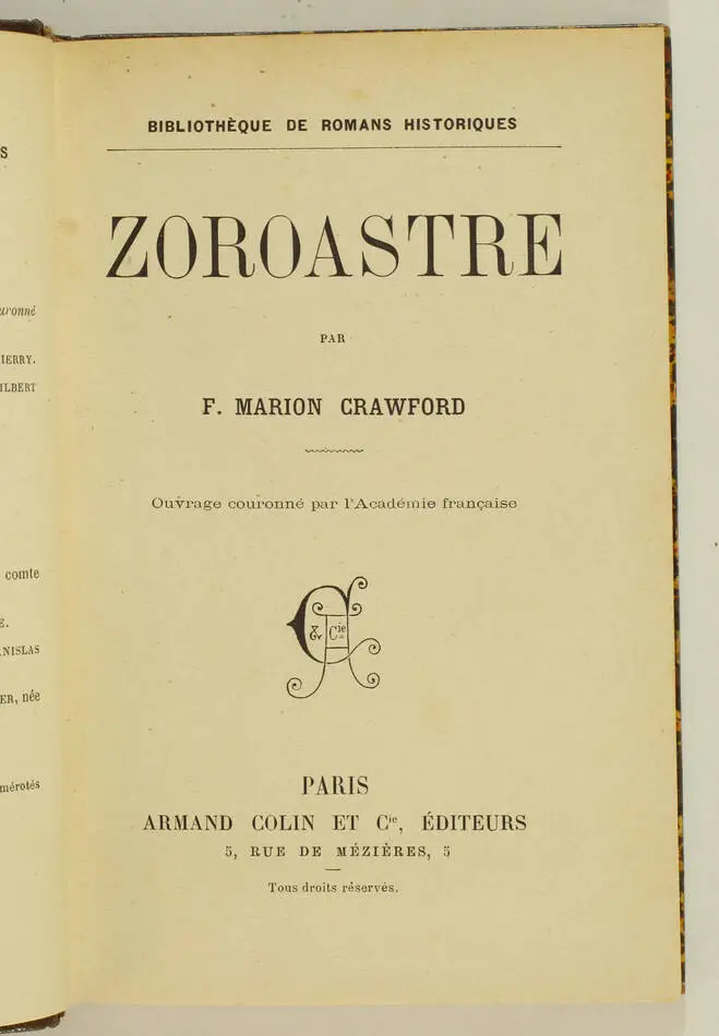 F. Marion CRAWFORD - Zoroastre - (Vers 1887) - demi maroquin - Photo 1, livre rare du XIXe siècle