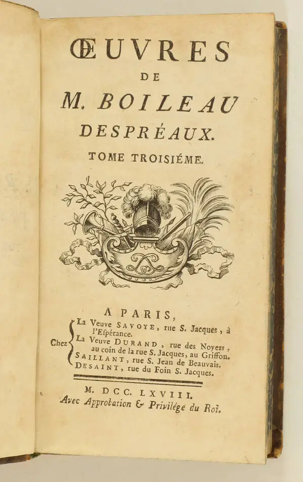 BOILEAU - Oeuvres de M. Boileau Despréaux - Paris, 1768 - 3 volumes - Photo 3, livre ancien du XVIIIe siècle