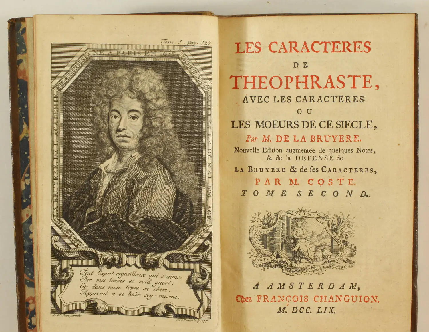 Les Caractères de Théophraste et de la Bruyère - Changuion, 1759 - 2 volumes - Photo 2, livre ancien du XVIIIe siècle