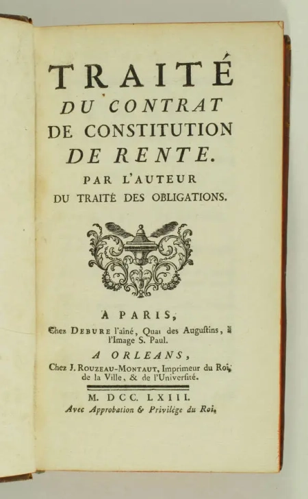 [POTHIER] Traité du contrat de rente + Traité du contrat de change - 1763 - Photo 1, livre ancien du XVIIIe siècle
