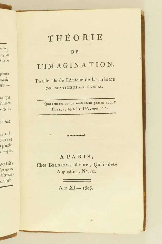 LEVESQUE de POUILLY - Théorie de l imagination - 1803 - Photo 0, livre ancien du XIXe siècle
