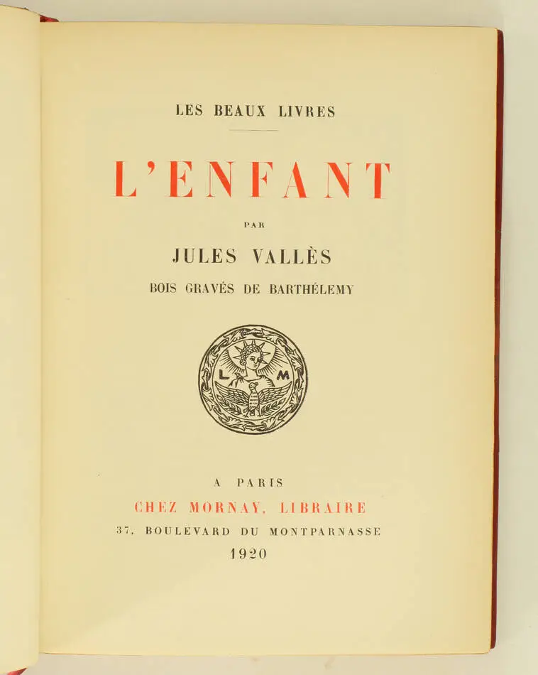 VALLES - L enfant - Mornay, 1920 - Illustré Henri Barthélémy - reliure signée - Photo 2, livre rare du XXe siècle