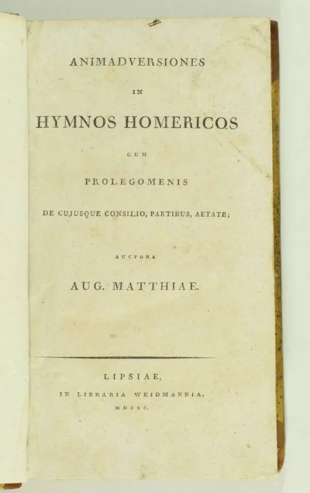 [Hymnes Homériques] Matthiae - Animadversiones in hymnos homericos - 1800 - Photo 1, livre ancien du XIXe siècle