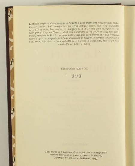 SARTRE - La mort dans l âme - 1949 - Sur Alfa - Cartonnage Prassinos - Photo 2, livre rare du XXe siècle