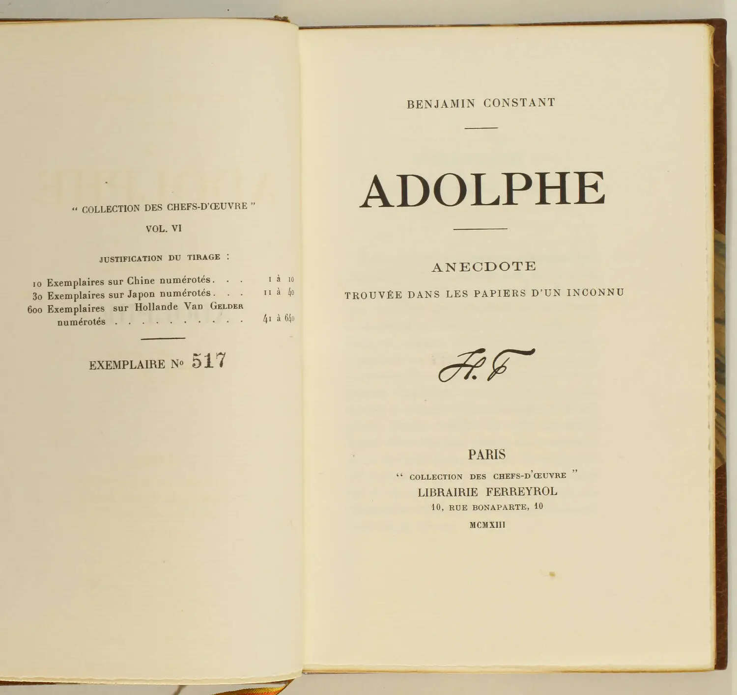 Benjamin CONSTANT - Adolphe - Ferreyrol, 1913 - Reliure signée - Photo 1, livre rare du XXe siècle