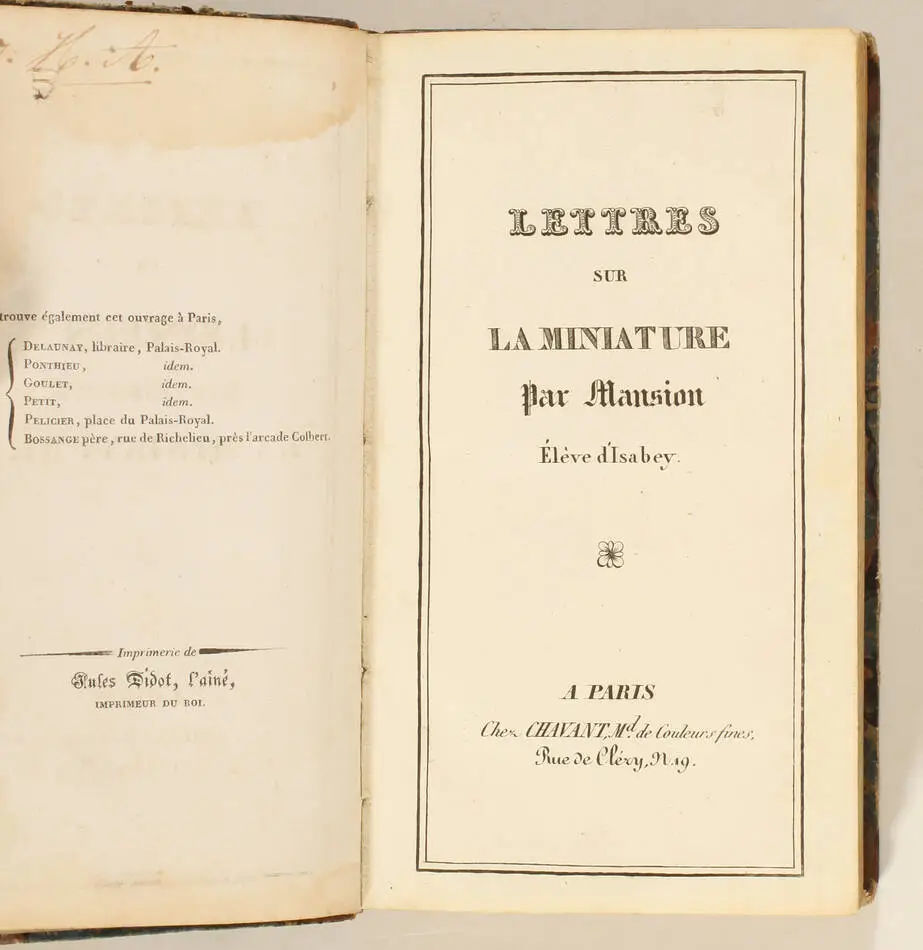 Lettres sur la miniature, par Mansion, &eacute;l&egrave;ve d Isabey - Chavant (vers 1822-1823) - Photo 2, livre rare du XIXe si&egrave;cle