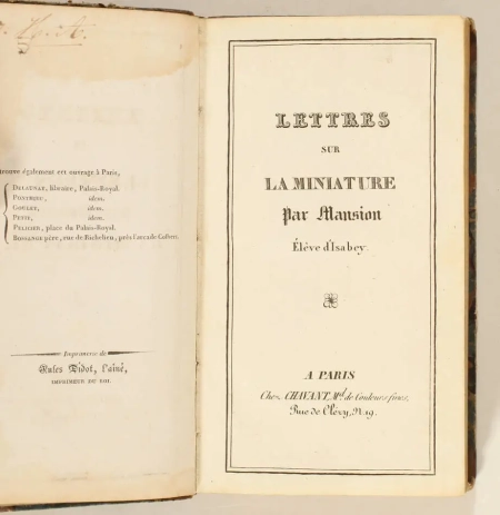 Lettres sur la miniature, par Mansion, &eacute;l&egrave;ve d Isabey - Chavant (vers 1822-1823) - Photo 2, livre rare du XIXe si&egrave;cle