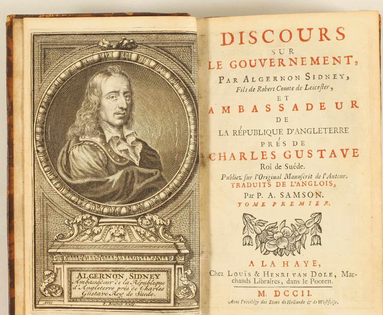 Algernon SIDNEY - Discours sur le gouvernement - 1702 - 3 volumes - Ex-libris - Photo 1, livre ancien du XVIIIe si&egrave;cle