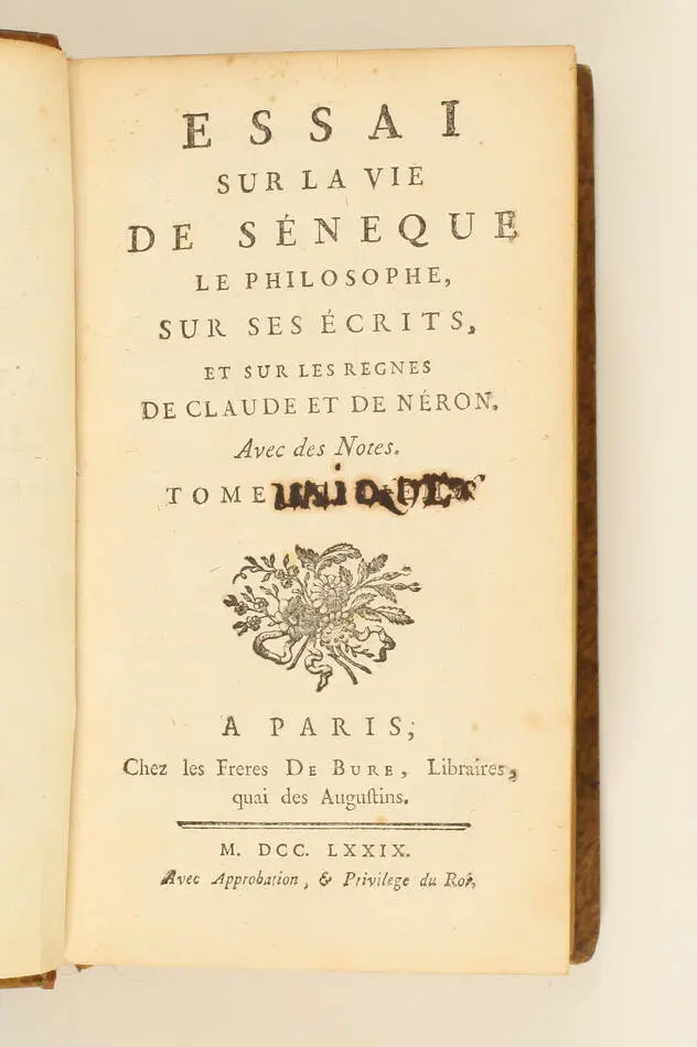 DIDEROT - Essai sur la vie de S&eacute;neque le philosophe - 1779 - EO - Photo 1, livre ancien du XVIIIe si&egrave;cle