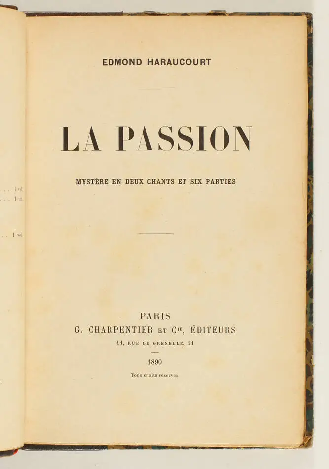HARAUCOURT - La passion. Myst&egrave;re en deux chants et six parties - 1890 - EO - Photo 1, livre rare du XIXe si&egrave;cle