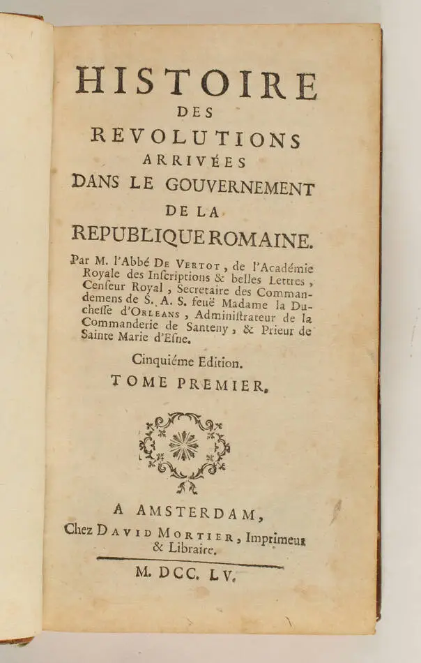 VERTOT Histoire des r&eacute;volutions arriv&eacute;es de la r&eacute;publique romaine 1755 - 2 vols - Photo 1, livre ancien du XVIIIe si&egrave;cle