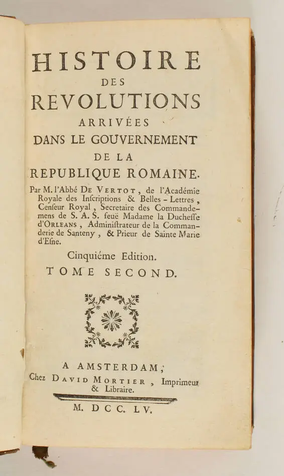 VERTOT Histoire des r&eacute;volutions arriv&eacute;es de la r&eacute;publique romaine 1755 - 2 vols - Photo 2, livre ancien du XVIIIe si&egrave;cle