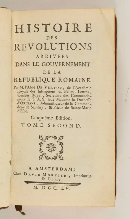 VERTOT Histoire des r&eacute;volutions arriv&eacute;es de la r&eacute;publique romaine 1755 - 2 vols - Photo 2, livre ancien du XVIIIe si&egrave;cle