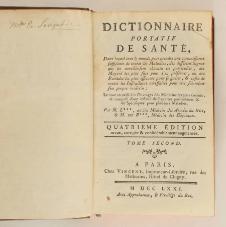 Dictionnaire portatif de sant&eacute; + chirurgie 1771-1772 + pr&eacute;ceptes - 4 volumes - Photo 3, livre ancien du XVIIIe si&egrave;cle