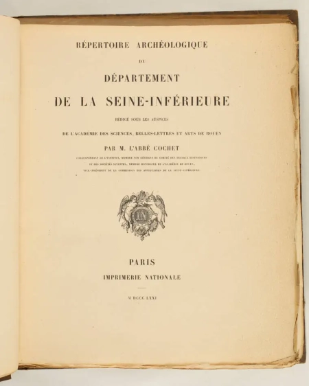 [Normandie] COCHET R&eacute;pertoire arch&eacute;ologique de la Seine-Inf&eacute;rieure - 1871 - Photo 1, livre rare du XIXe si&egrave;cle