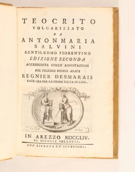 THEOCRITE - Teocrito volgarizzato - SALVINI - Arrezo, 1754 - reliure v&eacute;lin - Photo 1, livre ancien du XVIIIe si&egrave;cle