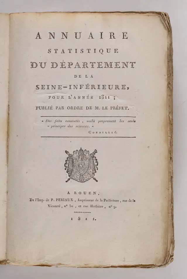 Normandie - Annuaire statistique du département de la Seine-inférieure pour 1811 - Photo 0, livre ancien du XIXe siècle