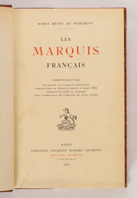 WOELMONT - Les marquis fran&ccedil;ais - 1919 - EO - Photo 1, livre rare du XXe si&egrave;cle