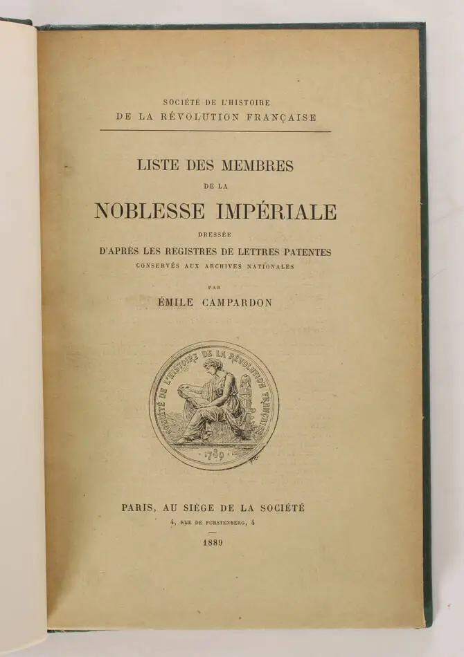 CAMPARDON - Liste des membres de la noblesse imp&eacute;riale - 1889 - Photo 1, livre rare du XIXe si&egrave;cle