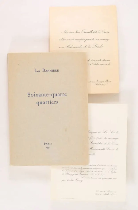 LA BANNIERE [TREMBLOT de LA CROIX (Jean)]. Soixante-quatre quartiers, livre rare du XXe si&egrave;cle